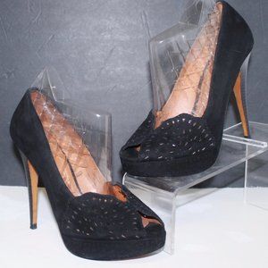 Sexy ZARA Perforated Cut Out Suede Platform Sky High Stiletto Peep Heels Shoes